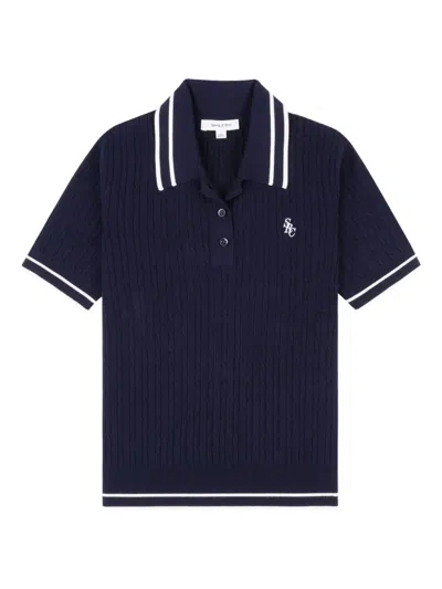 Sporty And Rich Cable-knit Polo Top In Blue