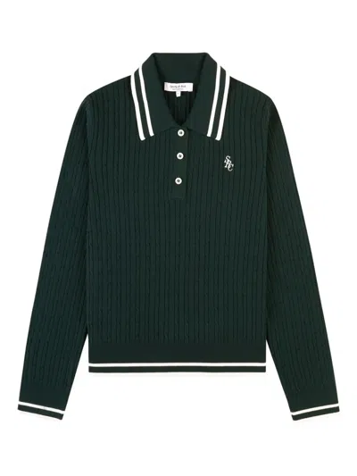 Sporty And Rich Cable-knit Striped Polo Shirt In Green