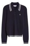 SPORTY AND RICH SPORTY & RICH CABLE TIPPED LONG SLEEVE POLO SWEATER