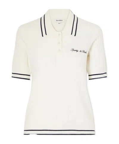 Sporty And Rich Cable-knit Embroidered Polo Shirt In White