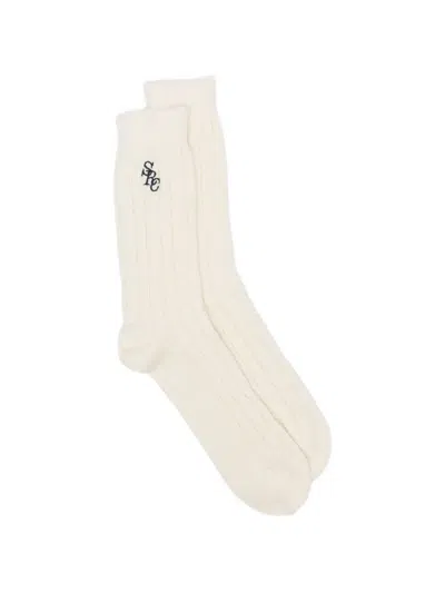 Sporty And Rich Cable-knit Logo-embroidered Socks In White