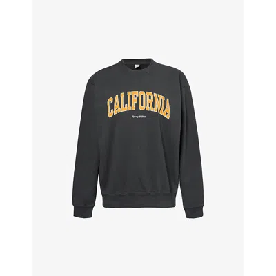 Sporty And Rich California Brand-print Cotton-blend Sweatshirt In Faded Black Gold White