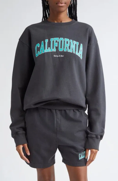 Sporty And Rich Sporty & Rich California Cotton Crewneck Sweatshirt In Faded Black