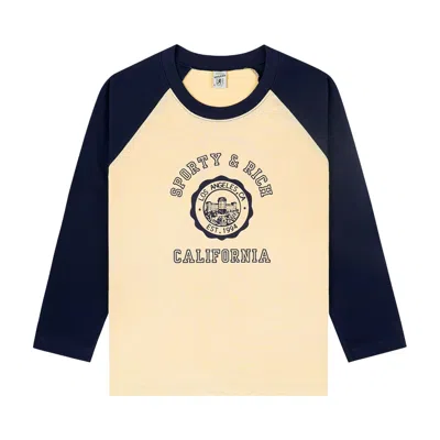 Pre-owned Sporty And Rich Sporty & Rich California Emblem Baseball Tee 'almond/dark Navy' | Brown | Women's Size S
