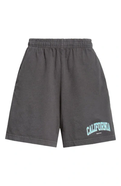 Sporty And Rich Sporty & Rich California Graphic Gym Shorts In Faded Black