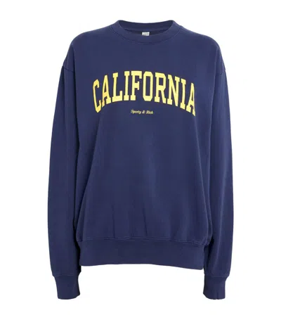 Sporty And Rich Womens California Round-neck Cotton-jersey Sweatshirt Navy