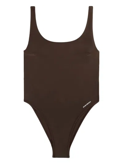 Sporty And Rich Carla Logo-print Swimsuit In Brown