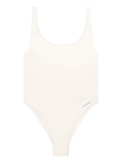 Sporty And Rich Carla Logo-print Swimsuit In Neutrals