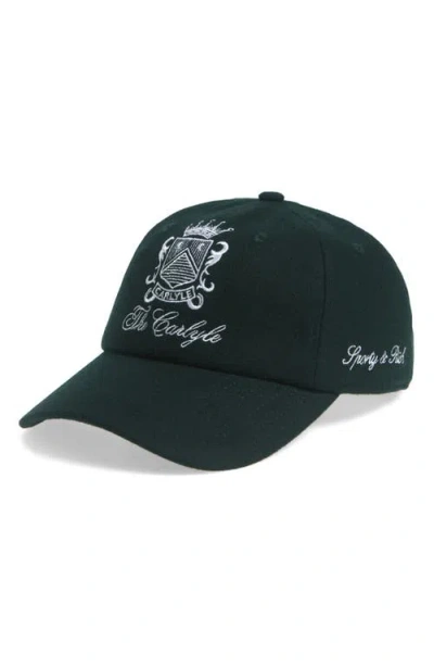 Sporty And Rich Sporty & Rich X The Carlyle Crest Embroidered Wool Baseball Cap In Forest