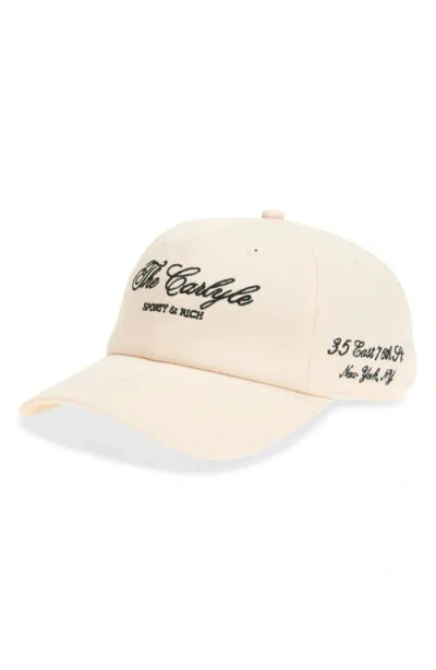 Sporty And Rich Sporty & Rich Carlyle Embroidered Logo Cotton Twill Baseball Cap In Cream
