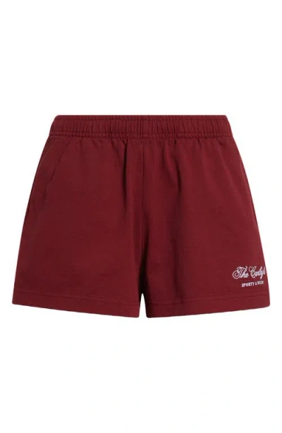 Sporty And Rich Sporty & Rich Carlyle Script Embroidered Shorts In Merlot