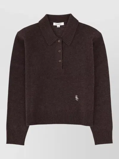 Sporty And Rich Cashmere Polo Knit Shirt Ribbed Cuffs In Brown