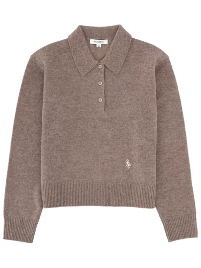 Sporty And Rich Cashmere Knit Polo Shirt Long Sleeves In Brown