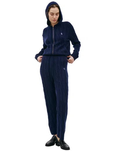 Sporty And Rich Coarse-knit Cashmere Trousers In Navy Blue