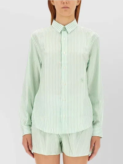 Sporty And Rich Collared Striped Shirt Long Sleeves In Green