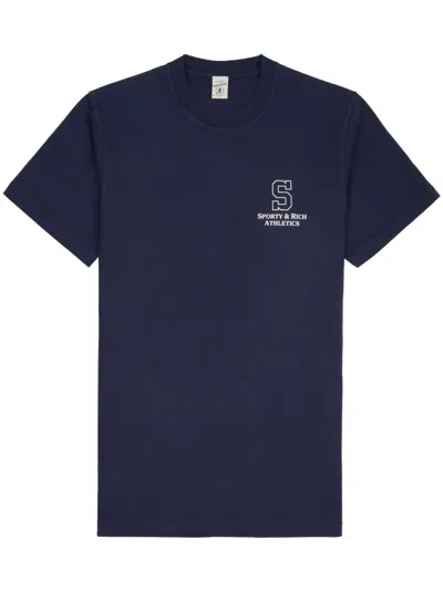 Sporty And Rich College Logo-print Cotton-jersey T-shirt In Navy White