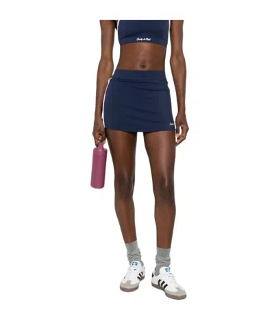 Sporty And Rich Color-blocked Midi Skirt In Blue