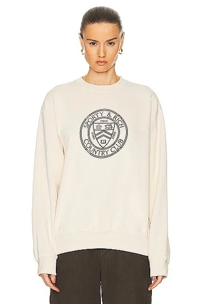 Sporty And Rich Connecticut Crest Crewneck Sweater In Cream