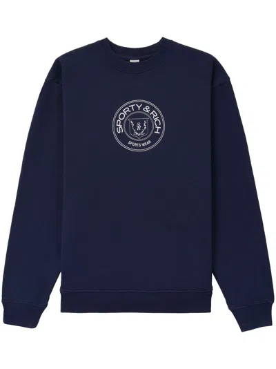Sporty And Rich Connecticut Crest Logo-print Sweatshirt In Navy