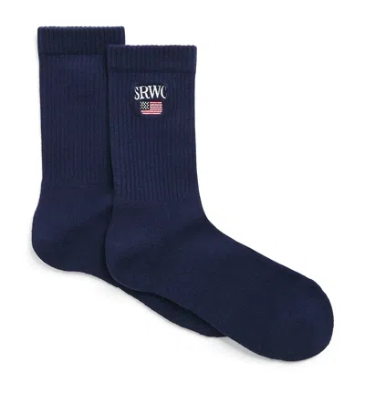 Sporty And Rich Cotton-blend Embroidered Socks In Blue