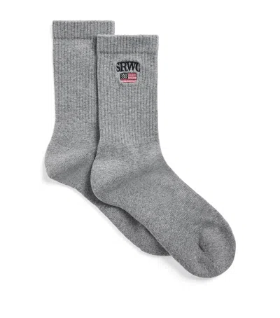Sporty And Rich Cotton-blend Embroidered Socks In Gray