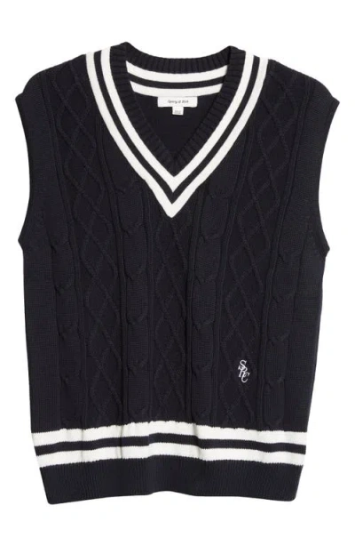Sporty And Rich Sleeveless Ariana Cable Knit Sweater In Navy