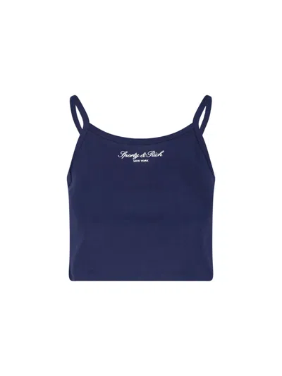Sporty And Rich Logo-print Cropped Camisole In Blue