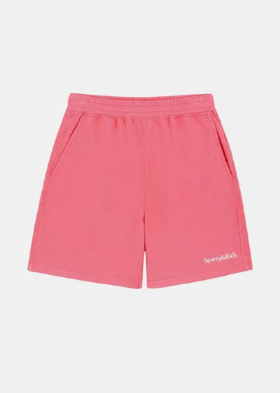 Sporty And Rich Logo-embroidered Elasticated-waistband Velour Shorts In Cotton Candy