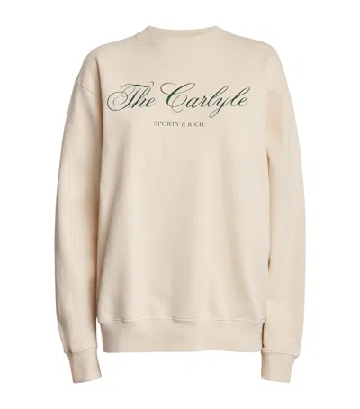 Sporty And Rich Cotton Carlyle Script Sweatshirt In Beige