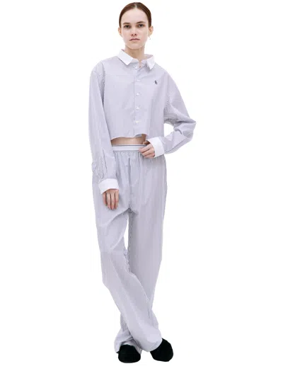Sporty And Rich Striped Cotton Cropped Shirt In White