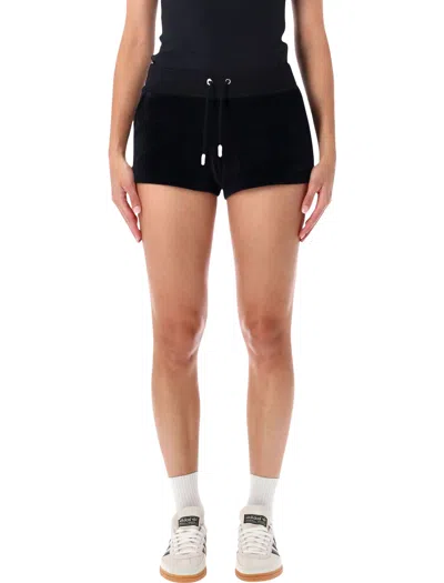 Sporty And Rich Cotton Crystal-embellished Velour Shorts In Black