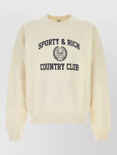 Sporty And Rich Cotton Logo Sweatshirt Ribbed Cuffs Hem In Neutral
