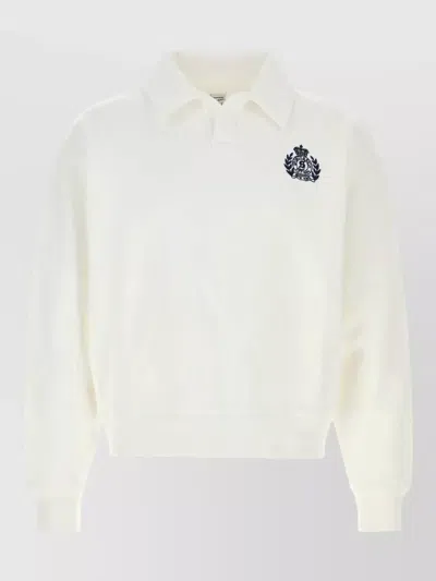 Sporty And Rich Cotton Polo Knit Shirt Ribbed Cuffs Hem In White