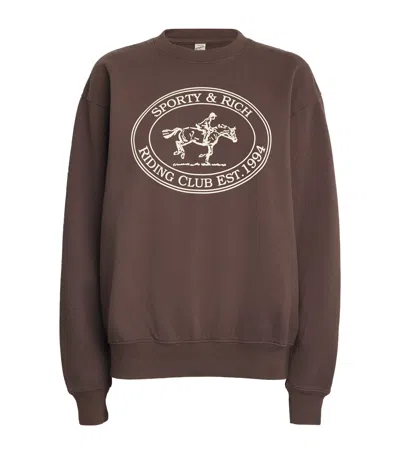 Sporty And Rich Cotton Riding Club Sweatshirt In Chocolate