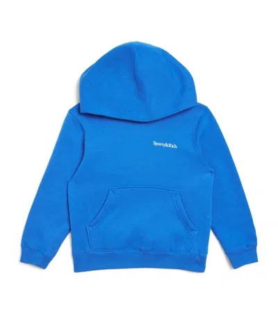 Sporty And Rich Kids' Cotton Serif Logo Hoodie In Blue
