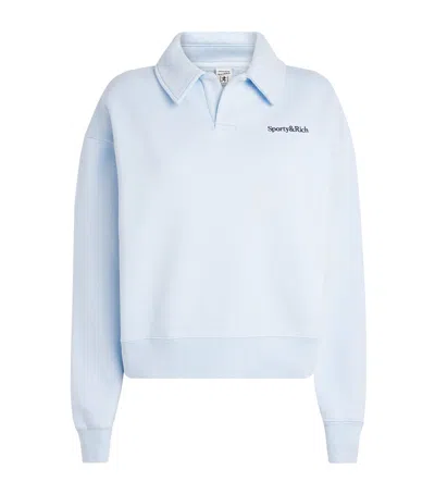 Sporty And Rich Sporty & Rich Cotton Serif Polo Sweatshirt In Blue