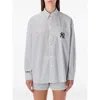 Sporty And Rich Oversized Striped Shirt Chest Pocket In Gray