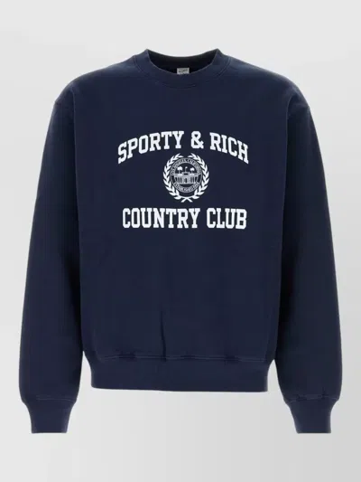 Sporty And Rich Cotton Sweatshirt Crew Neck Long Sleeves In Blue