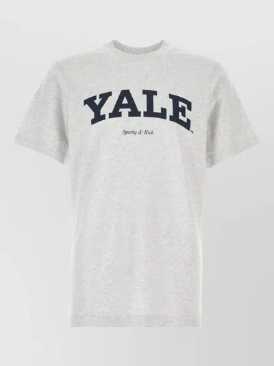 Sporty And Rich Cotton T Shirt Short Sleeves Crew Neck Print In Gray