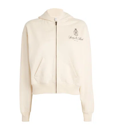 Sporty And Rich Cotton Vendome Zip Hoodie In Cream