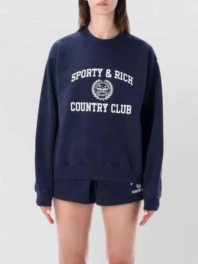 Sporty And Rich Country Club Cotton Varsity Crewneck Sweatshirt In Blue