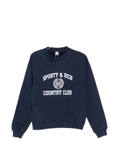 Sporty And Rich Country Club Cotton Varsity Crewneck Sweatshirt In Blue