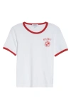 Sporty And Rich Beverly Hills Crest Soft Ringer Tee In White/ruby