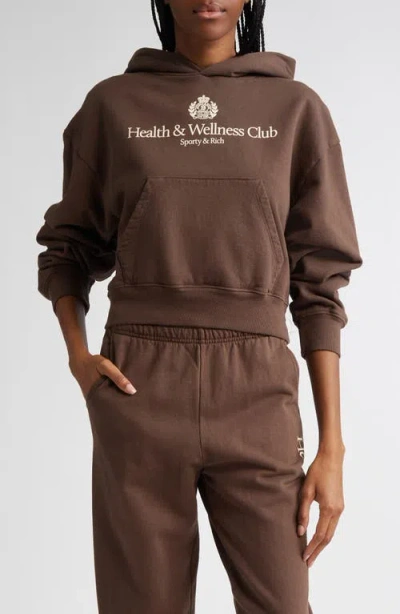 Sporty And Rich Womens Chocolate Brand-print Kangaroo-pocket Cotton-jersey Hoody