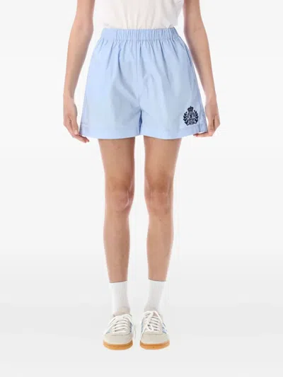 Sporty And Rich Crest-embroidered Shorts In Washed Blue