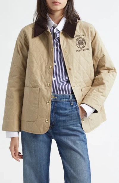 Sporty And Rich Sporty & Rich Crest Seal 100th Quilted Jacket In Beige