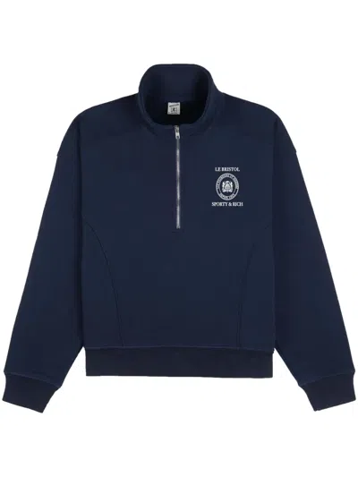 Sporty And Rich Crest Seal Quarter-zip Sweatshirt In White
