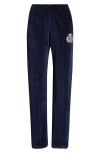 Sporty And Rich Sporty & Rich Crest Velour Track Pants In Navy