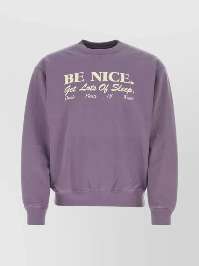 Sporty And Rich Crew Neck Cotton Sweatshirt With Printed Text In Purple