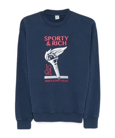 Sporty And Rich Crew Neck Long Sleeve Sweatshirt In Blue